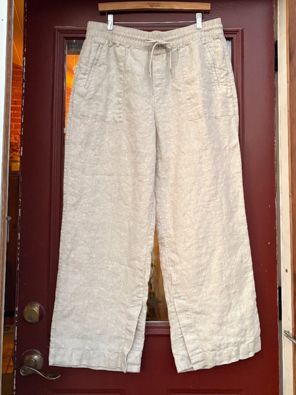 ATHLETA Retreat Linen High Rise Wide Leg Pants Oatmeal Tan Beige Women's Size L
